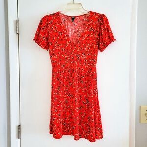 XS Red Floral Wild Fable V Neck Sundress Minidress